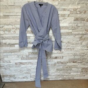 Striped Wrap Blouse - Blue